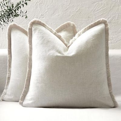 ROMANDECO Boho dekorativa prydnadskuddöverdrag med lugg för soffa, vardagsrum, sängset med 2, 50 x 50 cm, naturlig beige