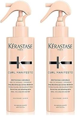 Kérastase Curl Manifesto, Curl Reactivating Spray for In-between Washes, For Curly and Coily Hair, With Manuka Honey and Ceramide, Refresh Absolu, 190 ml (Pack of 2)