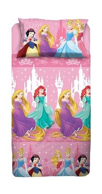 Princess, Set Lenzuolo Letto Singolo, Completo Letto Singolo Disney, Lenzuolo Sopra, Lenzuolo Con Angoli, Federa, Rosa, Disney, 100% Cotone, Prodotto Ufficiale