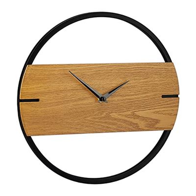 Relaxdays Wooden-Look Wall Clock, Engineered Wood Metal, Brown/Black, 30 cm