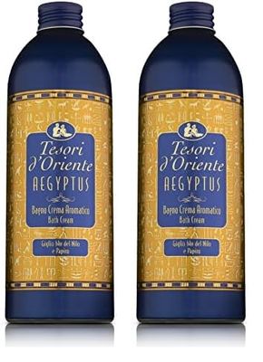 Tesori d'Oriente - Bagno Crema Aegyptus, Bagnoschiuma dalle Note Floreali di Giglio Blu, con Estratto di Papiro, Deterge la Pelle e Dona Nutrizione e Idratazione, 500ml (Confezione da 2)
