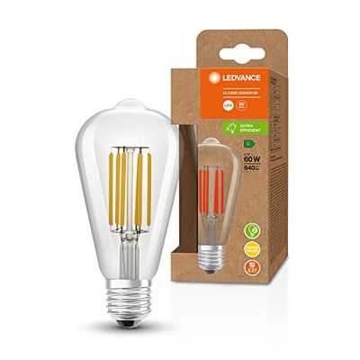 LEDVANCE Lampada a risparmio energetico a LED, filamento Edison, E27, bianco caldo (3000K), 4 watt, sostituisce la lampadina da 60W, altamente efficiente e a risparmio energetico, confezione da 6