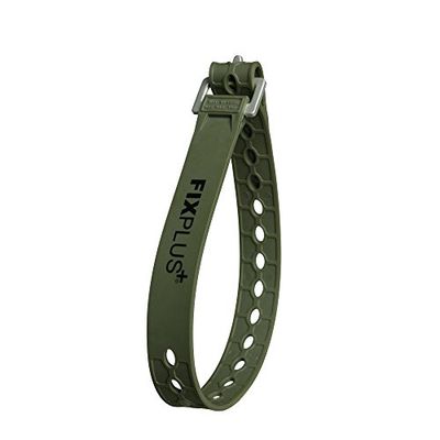 Fixplus-strap - spanband voor het beveiligen, bevestigen, bundelen en vastsjorren, van speciale kunststof met aluminium gesp uit de vliegtuigbouw, 46 cm in olijfgroen