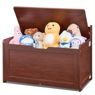 VEVOR Coffre à Jouets 83x45,5x60,9 cm, Boîte de Rangement pour Enfants en Bois, avec Couvercle Rabattable et Charnière de Sécurité, Meuble de Rangement pour Salle de Jeux Salon Entrée Maison