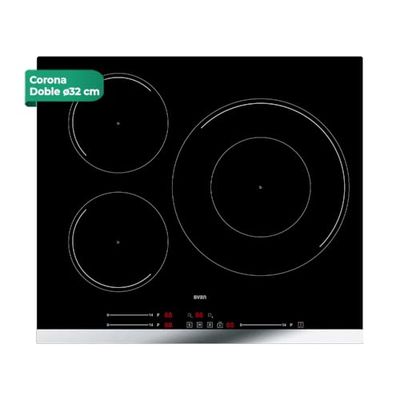 Svan Placa de Inducción Cristal negro SI3601SB32. Potencia máx. 7400 W, Zonas de Cocción, Niveles de Cocción, Control Slider táctil, Función Turbo, Bloqueo y Autodesconexión de Seguridad