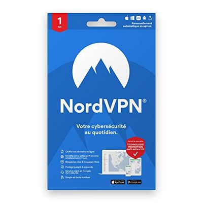 NordVPN Essentiel - Sécurité et confidentialité avec un VPN ultra rapide | Abonnement 1 an | 6 appareils | Disponible en français sur Windows / MacOS / Android / iOS