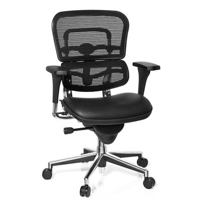 hjh OFFICE 652987 Siège de Direction ERGOHUMAN Base Cuir/Tissu Maille Noir Chaise/Fauteuil de Bureau Ergonomique