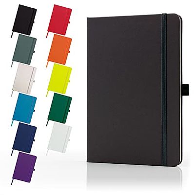 Executive A5 Notebook Nieuw gevoerd Hardback Journal met Pen Loop,196 pagina, elastische sluiting en lint Marker Kladblok Opmerking Book Notes Pad (zwart)