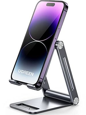 UGREEN Support Téléphone Bureau en Aluminium Stand Smartphone Pliable Ajustable Compatible avec iPhone 16 Plus Pro Max 15 14 13 12 11 Galaxy S24 Ultra S23 S22 Pixel 8 7a 6a (Gris)