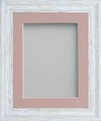 Frame Company Lynton Rustic White Photo Frame with Pink Mount, 8x8 for 5x5 inch, fitted with perspex