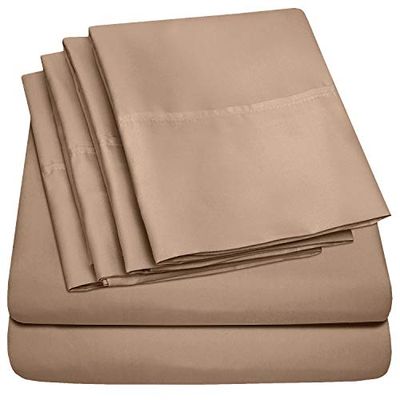 Sweet Home Collection 6 peças Bed Sheets 1500 Thread Count Deep Pocket Fine conjunto de fronhas extra de microfibra com bolsos profundos, castanho topo, casal duplo, 6