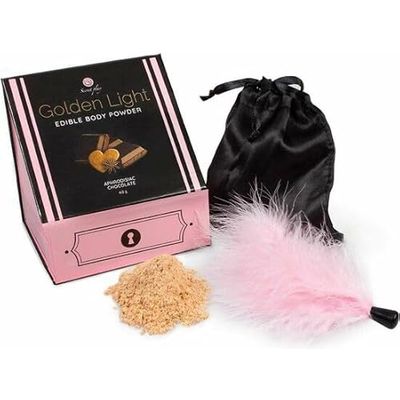 SECRETPLAY Golden Light Kit POLVOS KOMESTIBLES Y Pluma - AFRODISISK Choklad
