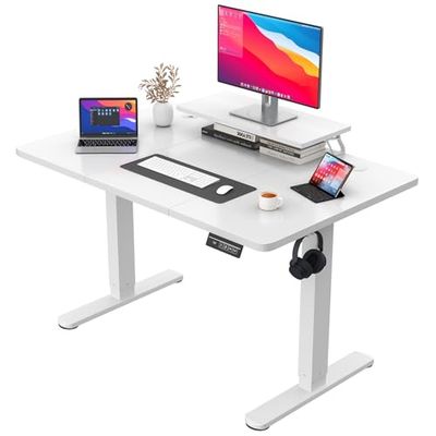 JUMMICO Bureau électrique réglable en Hauteur avec Support d'écran - 120 x 60 cm - Blanc