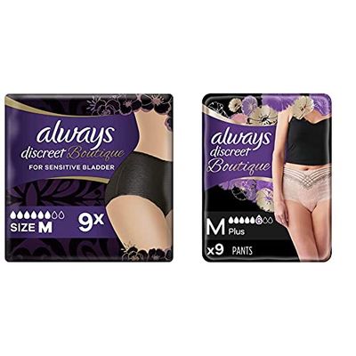 Black and Rosie Always Discreet Boutique Underwear Incontinence Pants Plus Medium x 18 (Black X 9 and Rosie X 9)