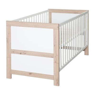 roba Cuna Malo 70 x 140 cm – Cuna Creciente – Altura Regulable – Convertible en Cama Junior – Madera lacada de Color Blanco/Decoración Roble Sonoma