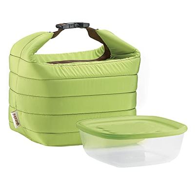 Guzzini Set Borsa Termica con Contenitore Salvafreschezza On The Go, Verde Mela, Borsa 22 x 18 x h22 cm, Contenitore 19.6 x 19.6 x h7 cm, 1400 cc