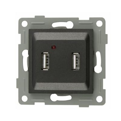 Empotrable doble USB grafito, puertos de carga rápida, diseño moderno, ideal para cargar dispositivos en casa o oficina.