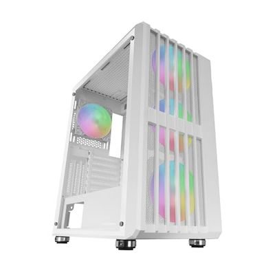 Mars Gaming MC-VAULT, Caja Gaming ATX, 4x Ventiladores ARGB 120mm, Panel Frontal Mesh con Diseño Vertical, Ventana Lateral Cristal Templado, 3x Slots PCI Verticales, Semitorre PC Profesional, Blanco