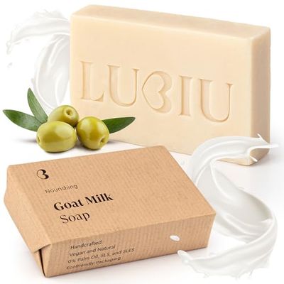 lubiu Savon Lait de Chevre - 100g Savon Solide de Soin Lait de Chevre - Comme Savon Solide Corps et Savon Visage Lait de Chevre et Savon Main - Savon Parfumé