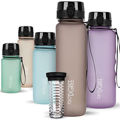 720°DGREE Water Bottle 1l "uberBottle" +Fruit-Infuser, softTouch - Waterfles BPA-Free, Lekvrij, Herbruikbaar - Lichte Drinkfles, Sportfles voor Sport, Fitness, Gym, Camping, Hiking, Outdoor, Travel