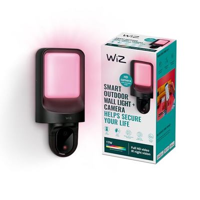 WiZ Telecamera Smart WiFi per Esterni con Luce Integrata, Audio Bidirezionale, Rilevamento di Suoni e Movimenti, Visione Notturna ad Infrarossi