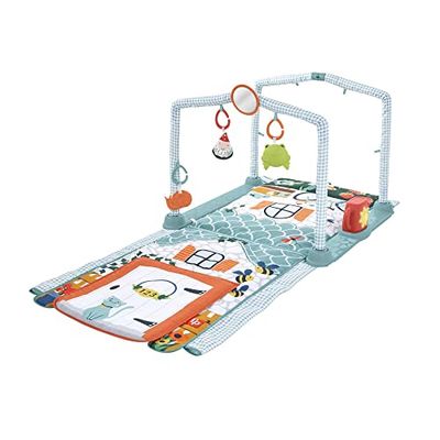 Fisher-Price 3-i-1-aktivitetsgym Kryp och lek, omvandlingsbar lekmatta för spädbarn till småbarn och kryptunnel med leksaker, HJK45