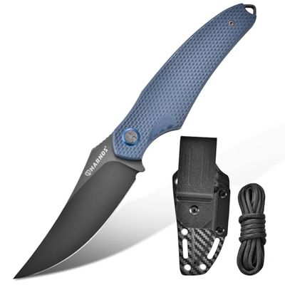 HARNDS Squalo Coltello a lama fissa da esterno con fodero in kydex Lama in acciaio D2 Coltello da campeggio ideale Coltello da sopravvivenza Premium Coltello da boscaglia (Grigio - Grigio Titanio)