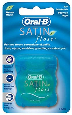 Oral-B Satin Floss, Filo Interdentale, Sensazione di PUlito e Frescheza, Delicato sulle Gengive grazie ala Texture Effetto Satin, Menta, 1 Confezione da 25 metri