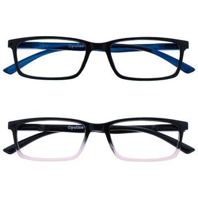 OPULIZE See - Occhiali da Lettura Filtro Set da 2 Luce Blu Montatura Stretta Cerniere a Molla Migliorano il Sonno Gaming Computer Anti Riflesso Nero Rosa Uomo Donna BB9-14 +1.50