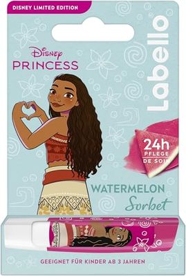 Labello Watermelon Sorbet Limited Disney Princess Edition, matita profumata per la cura delle labbra con aroma di anguria, balsamo per labbra nutriente per bambini dai 3 anni in su, 4,8 g