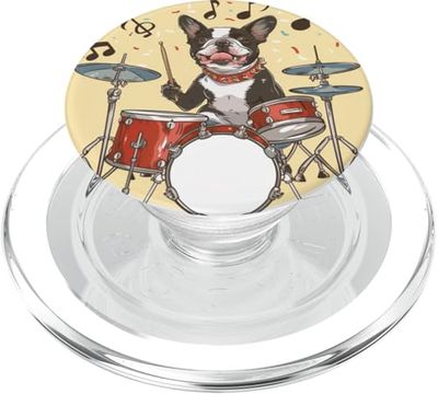 Boston Terrier Dog Playing The Drums Musician Dog Rock Band PopSockets PopGrip for MagSafe