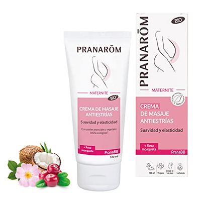 PRANAROM - PranaBB - Crema de Masaje Antiestrías - Maternidad - Suavidad y Elasticidad - Revención de las Estrías - Rica en Aceites Vegetales Nutritivos - 100ml