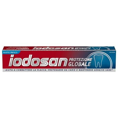 Iodosan Dentifricio Protezione Globale, con Fluoro, Aiuta a combattere la Placca e protegge dalle Carie, Gengive Sane, Gusto Fresco, Confezione da 75ml