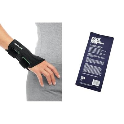 Mueller Fitted Wrist Brace for Right Hand, Small/Medium, Black with Koolpak Premium Reusable Ice Pack