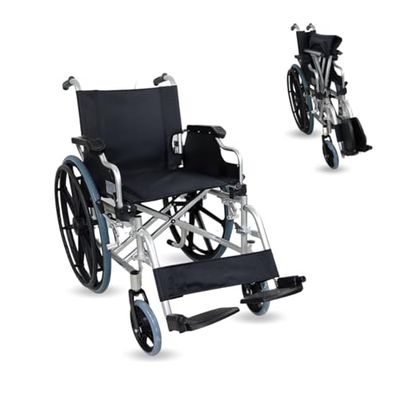 Mobiclinic®, Fauteuil roulant pliable, Léger, Système sous trottoir, Frein de stationnement, Modèle ópera, Aluminium, Roulettes solides, Accoudoirs pliants, Repose-pieds amovibles, Ergonomique