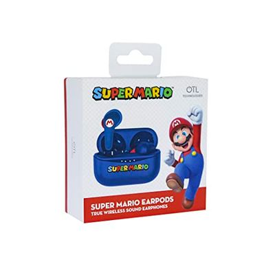 OTL Technologies Ecouteurs sans Fil Bluetooth V5.3 pour Super Mario avec boîtier de Chargement Bleu