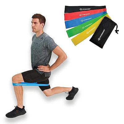 Schildkröt Mini Resistance Band, set om 5 motståndsband, 5 olika tjocklekar, träningsband, gymnastikbandsset, 5 färger, i bärväska, 960126