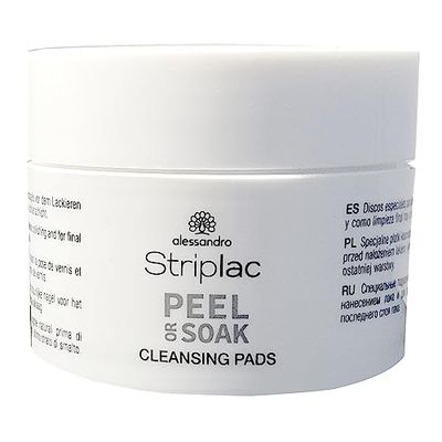 Almohadillas limpiadoras Alessandro Striplac para pelar o remojar, almohadillas limpiadoras para usar en uñas naturales, antes y después de pintar, con aroma a melocotón, 50 unidades (paquete de 1)