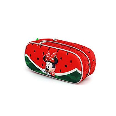 Disney Minnie Mouse Watermelon-Estuche Portatodo 3D Doble, Rojo, 22 x 9.5 cm