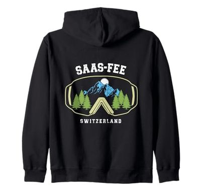 Saas-Fee Ski Goggles Resort Alpi Svizzere Sci Svizzera Felpa con Cappuccio