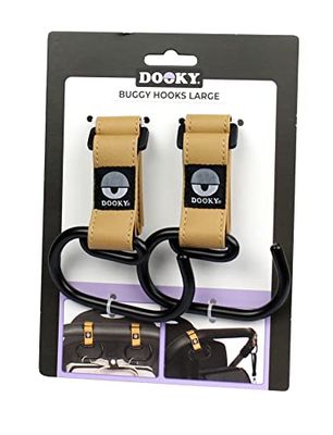 Dooky - Kinderwagenhaken groot, 2 stuks - kinderwagenhaken buggy voor tassen, kinderwagen clips aanhanger tashaken - aluminium - bruin - universele pasvorm