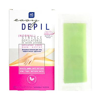 Easy Depil 20 STRISCE DEPILATORIE CORPO Gambe, Parti intime, Ascelle, Braccia e Zona Bikini. Rapide, Semplici da usare, ad Azione Profonda. Con proteine vegetali addolcenti. Pelle liscia a lungo.