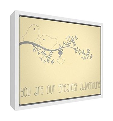 Feel Good Art eco-printed et Nursery toile encadrée avec cadre en bois blanc massif (44 x 34 x 3 cm, Taille M, crème, vous sont notre Greatest Adventure)