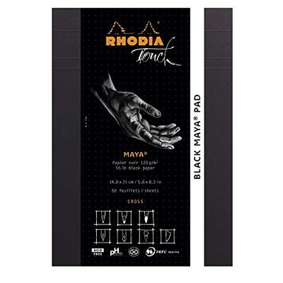 RHODIA TOUCH 116111C Black Maya Pad A5 nieuwe liniatuur Cross - 50 vellen - transparant papier Maya zwart 120 g/m? - voor nauwkeurige kalligrafie en tekening met potlood, liner, veer