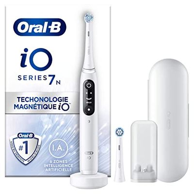 Oral-B iO 7N Cepillo De Dientes Eléctrico Blanco Inteligente Bluetooth, 2 Cepillos, 1 Estuche De Viaje
