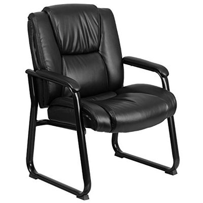 Flash Furniture Hercules-serie Big & Tall 500 lbs. beoordeeld lederzacht getuft executive side receptie stoel met sledebasis, metaal, zwart, set van 1