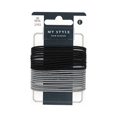 Mystyle Thin Elastics, Black/Grey, 22-Count