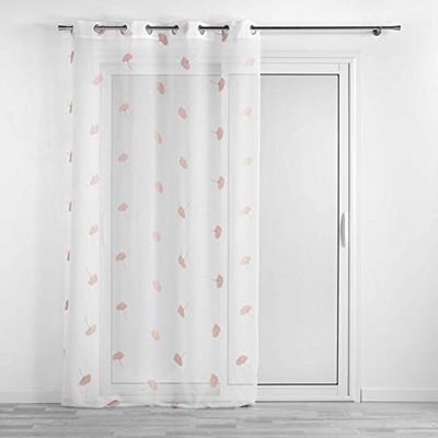 Douceur d'Intérieur, Voilage à Oeillets (140 x 240 cm) Ariella Blanc/Rose, Voile Sablé Brodé