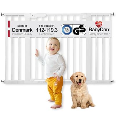 BabyDan Premier Barrière à Fixation par Pression pour Porte/Escalier, Blanc, 112 - 119,3 cm