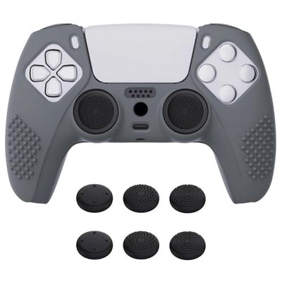 eXtremeRate PlayVital Beschermhoes voor ps5,Zachte Rubber Protective Case voor ps5,Antislip Siliconen Skins Cover met 6 Duimgreep Caps voor ps5 -Grijs(3D Studded Editie)